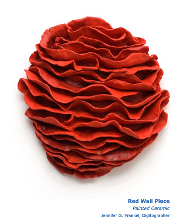 Red Wall Piece Painted Ceramic Sculpture